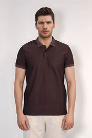 VELVARDE ÇİZGİLİ POLO YAKA TSHIRT KOYUKAHVE (1895)